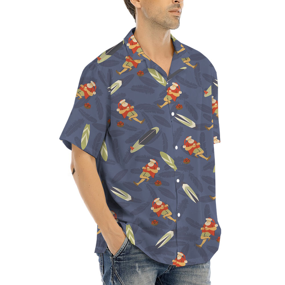 Summer Santa With Surfing Board Hawaiian Shirt
