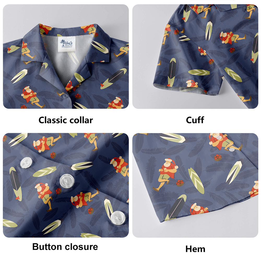 Summer Santa With Surfing Board Hawaiian Shirt