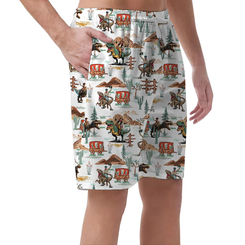 Dinosaur Cowboy Hawaiian Beach Shorts