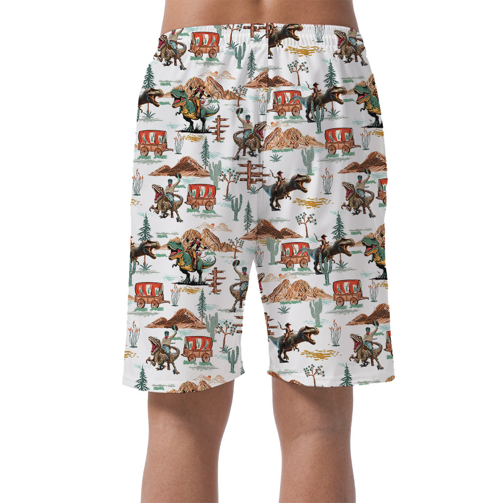 Dinosaur Cowboy Hawaiian Beach Shorts