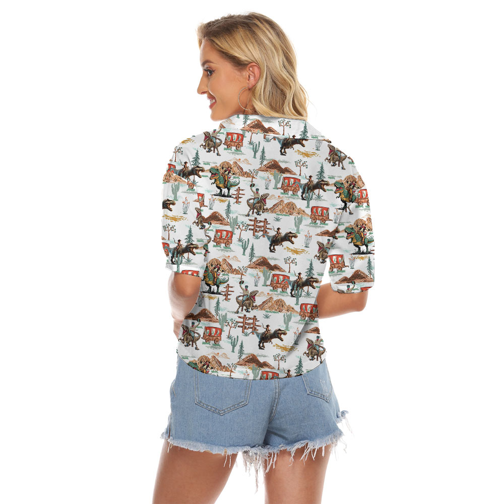 Funny Cowboy Dinosaur Women's Cropped Shirt