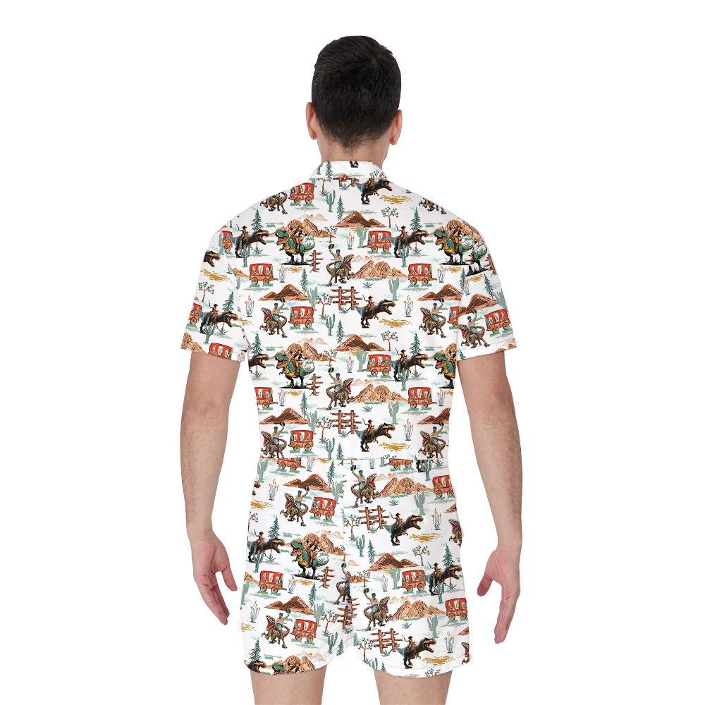 Funny Cowboy Dinosaur Hawaiian Romper For Men