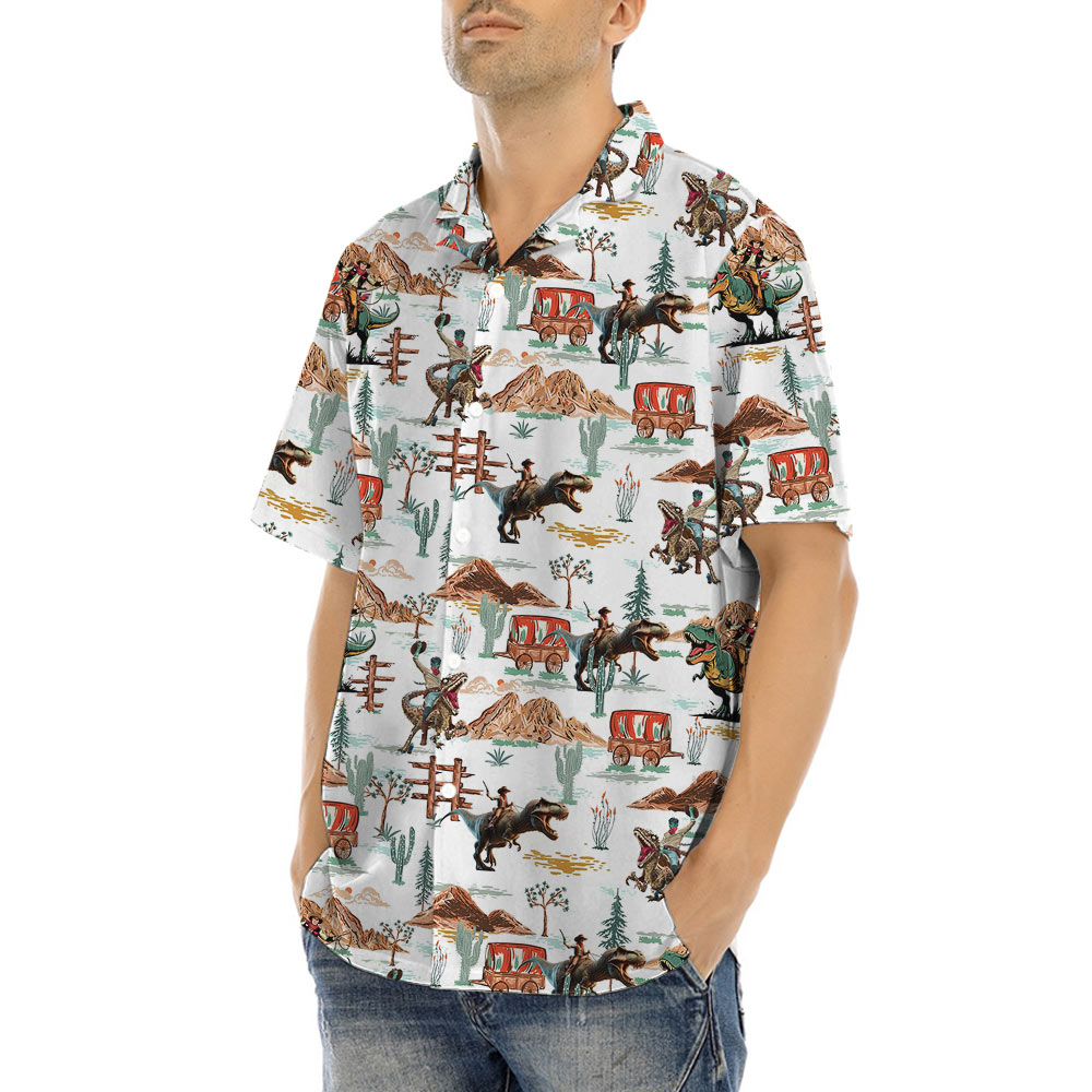 Cool Cowboy Riding Dinosaur Hawaiian Shirt