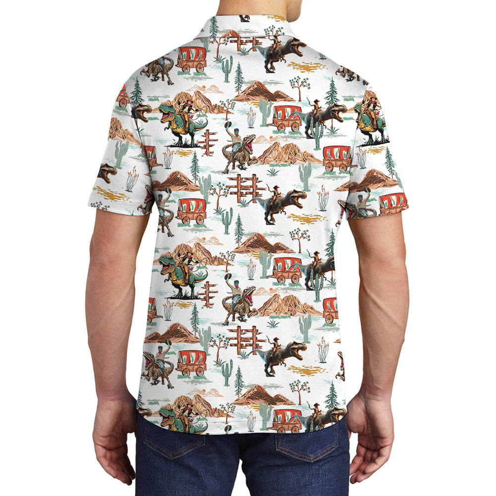 Cowboy Dinosaur Hawaiian Polo Shirt