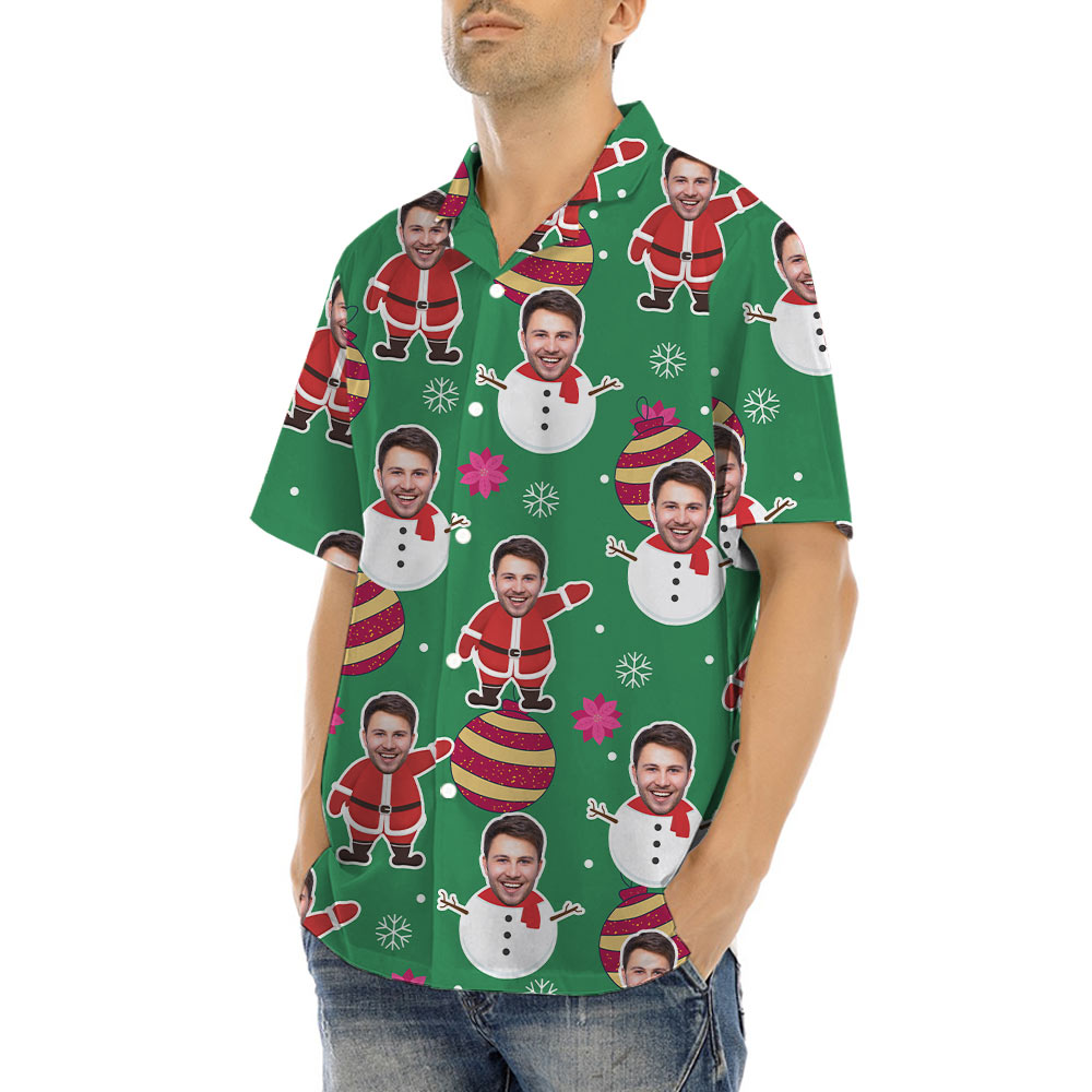 Funny Custom Face Santa Snowman Hawaiian Shirt