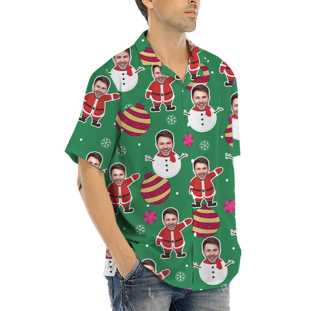 Funny Custom Face Santa Snowman Hawaiian Shirt