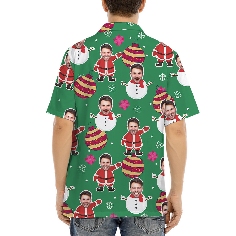 Funny Custom Face Santa Snowman Hawaiian Shirt