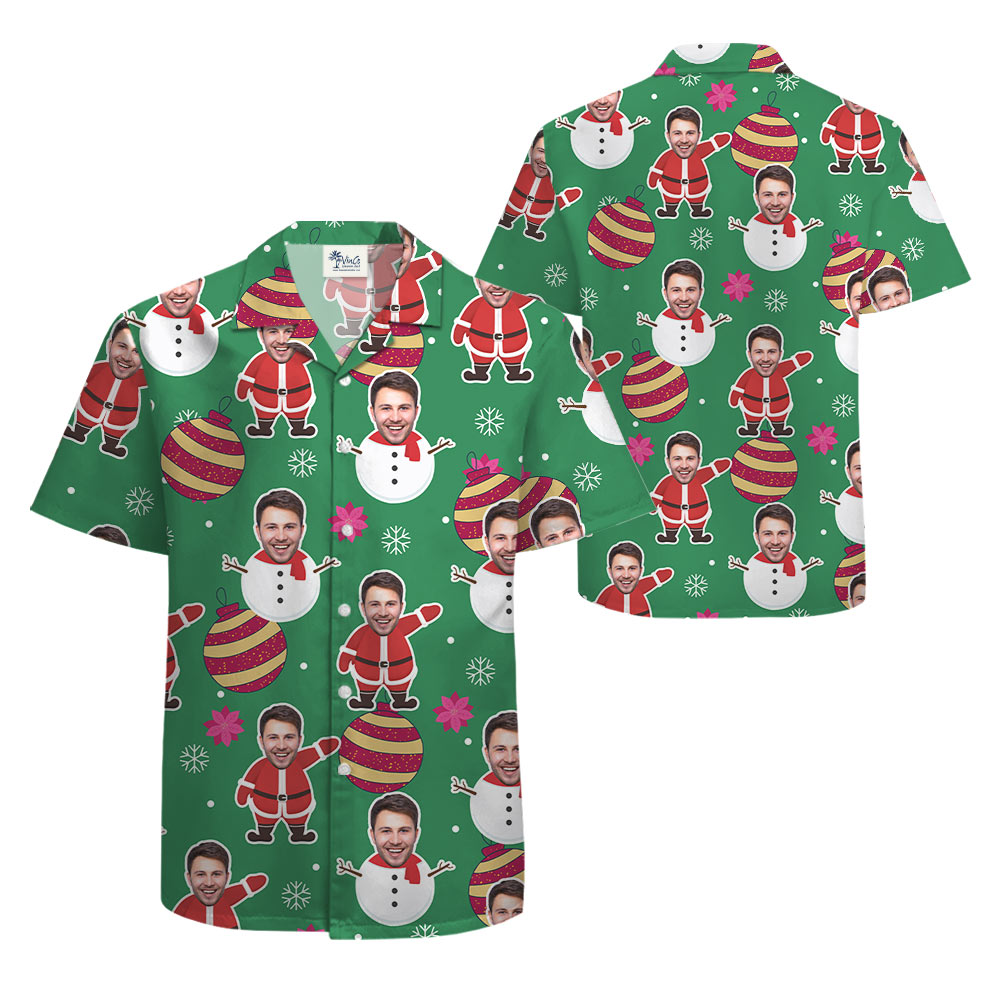 Funny Custom Face Santa Snowman Hawaiian Shirt