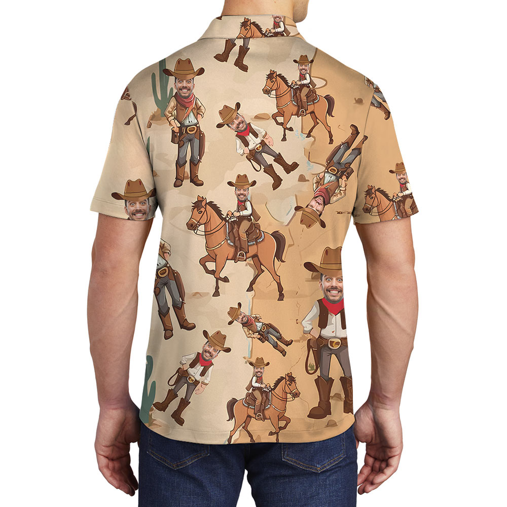 Custom Face Western Cowboy Hawaiian Polo Shirt
