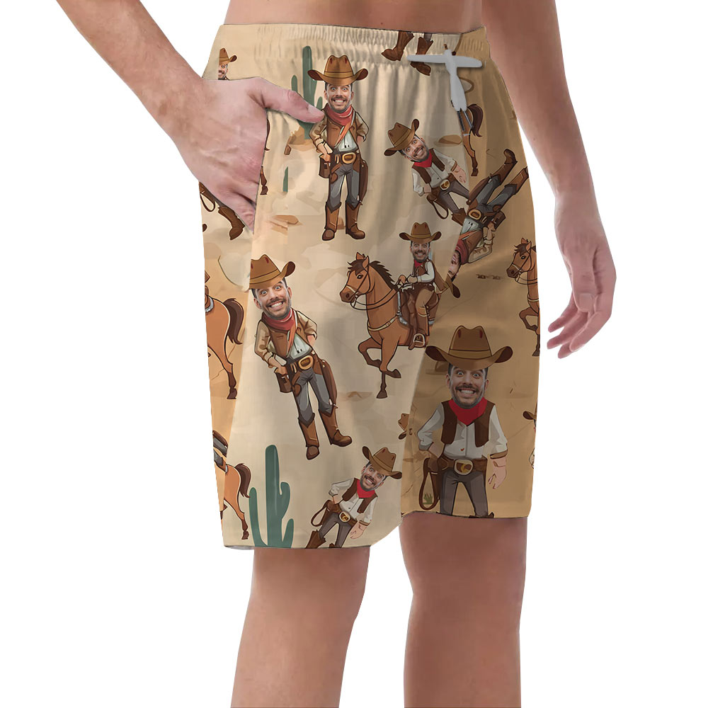 Western Cowboy Custom Face Hawaiian Beach Shorts