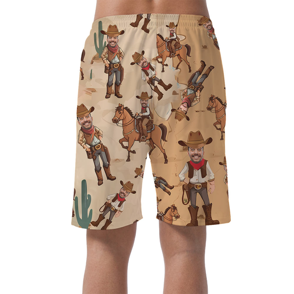 Western Cowboy Custom Face Hawaiian Beach Shorts