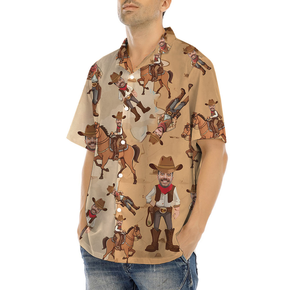 Funny Custom Face Cowboy Hawaiian Shirt