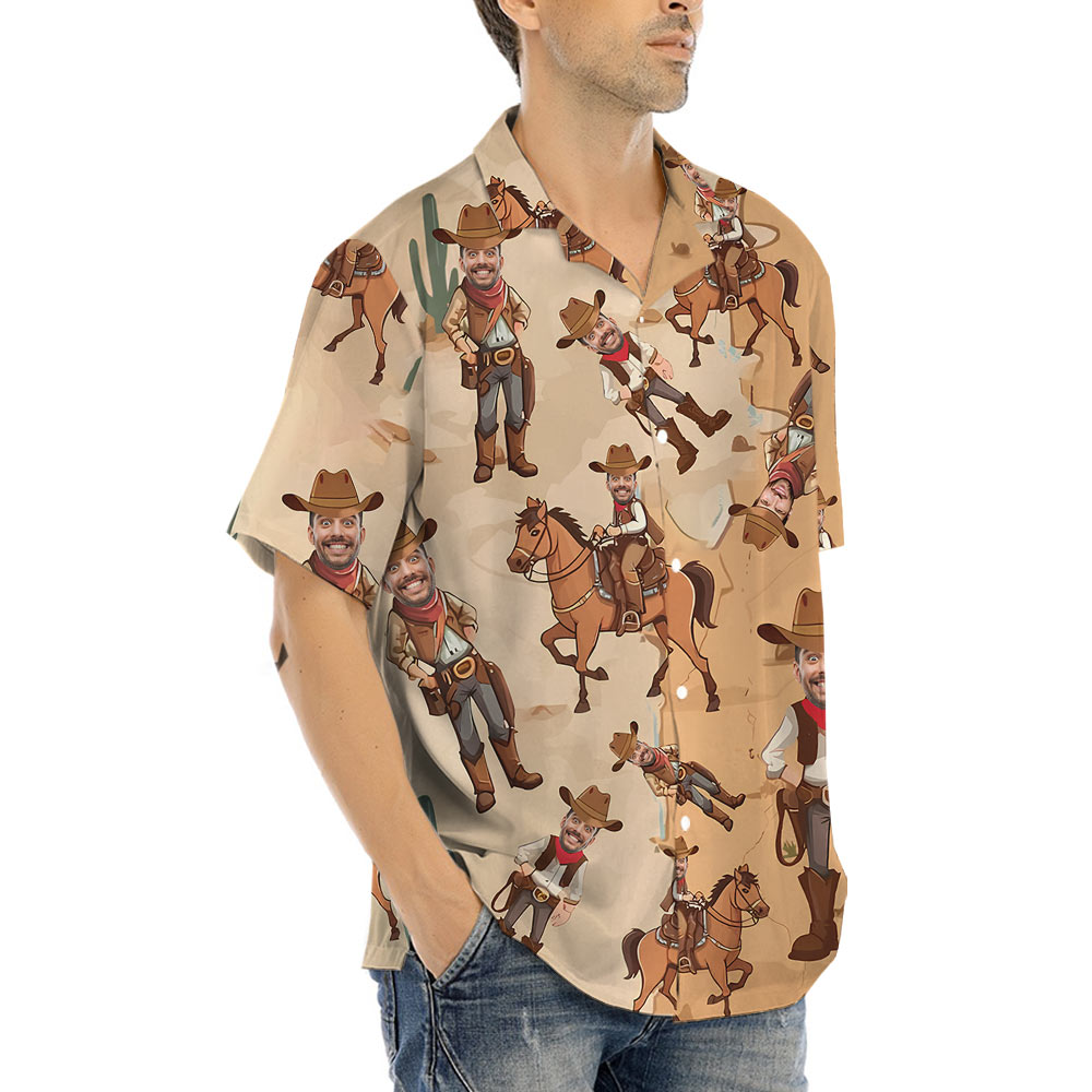 Funny Custom Face Cowboy Hawaiian Shirt