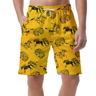 Funny Horse Racing And Beer Hawaiian Beach Shorts