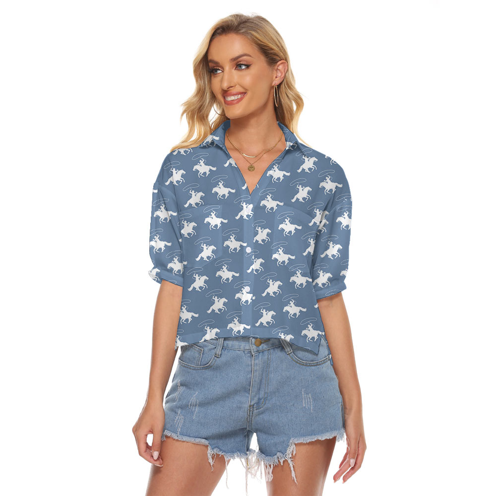 Cute Cowboy Blue Women's Cropped Shirt - variant image 1