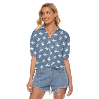 Cute Cowboy Blue Women's Cropped Shirt