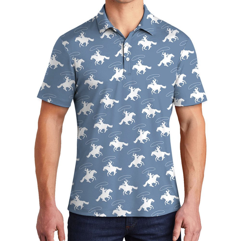 Classic Cowboy Blue Hawaiian Polo Shirt - variant image 1