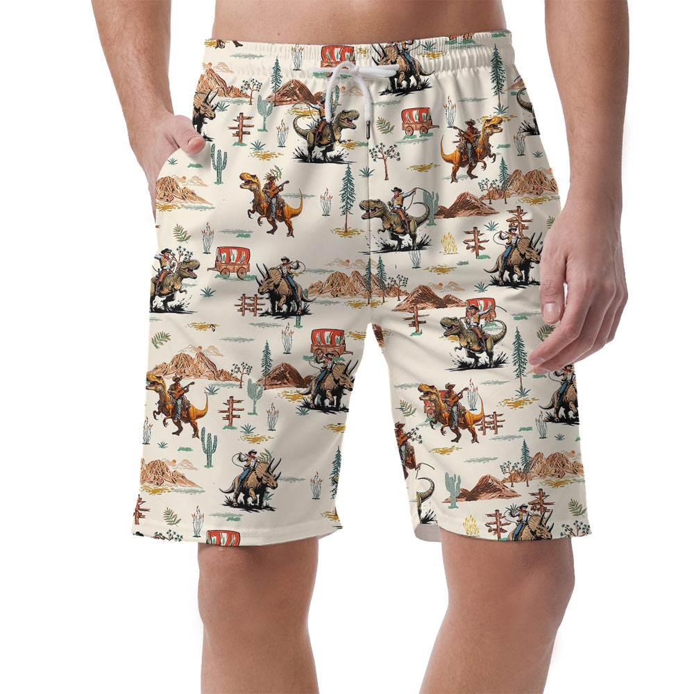 Funny Dinosaur Cowboy Hawaiian Beach Shorts - variant image 1