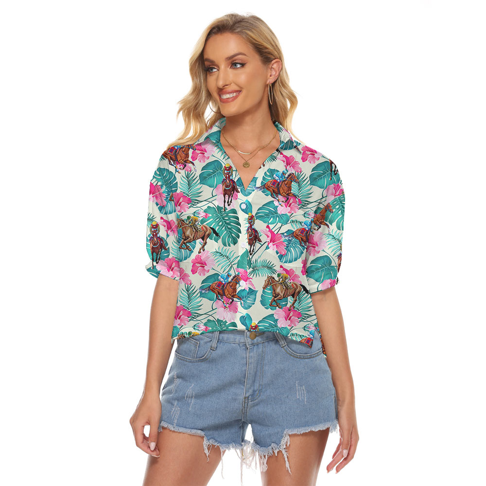 Horse Racing Floral Women's Cropped Shirt - variant image 1