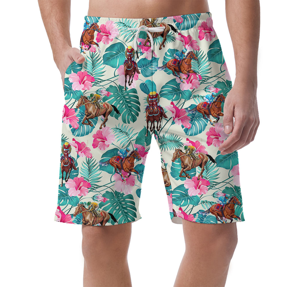 Floral Racing Horse Hawaiian Beach Shorts - variant image 1