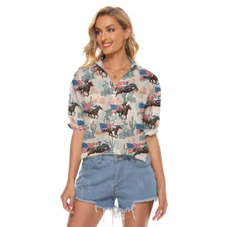 Racing Horse American Flag Women's Cropped Shirt