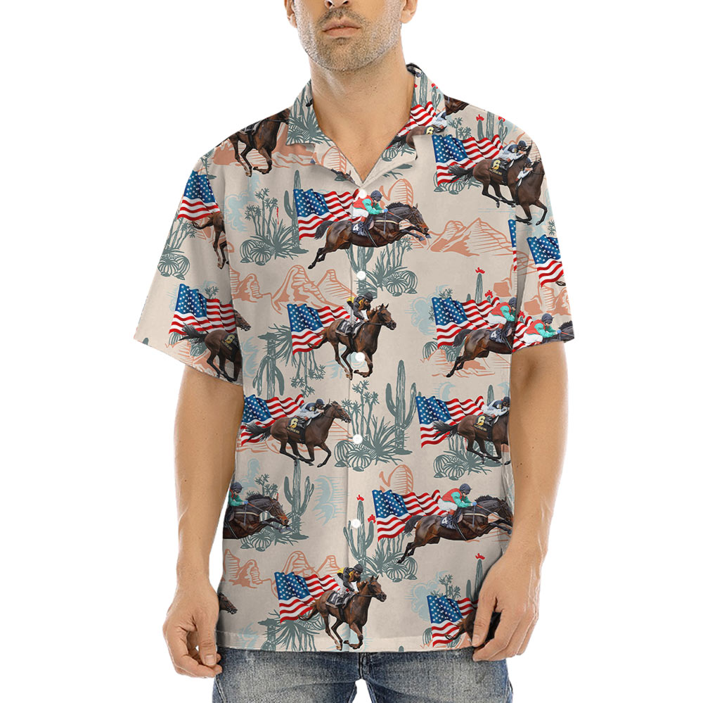 American Flag Racing Horse Hawaiian Shirt - variant image 1