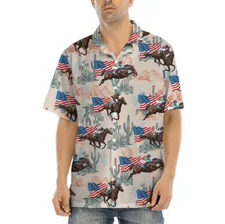 American Flag Racing Horse Hawaiian Shirt