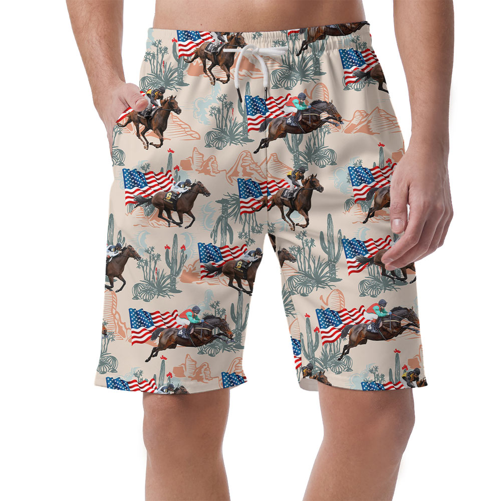 Racing Horse With American Flag Hawaiian Beach Shorts - variant image 1