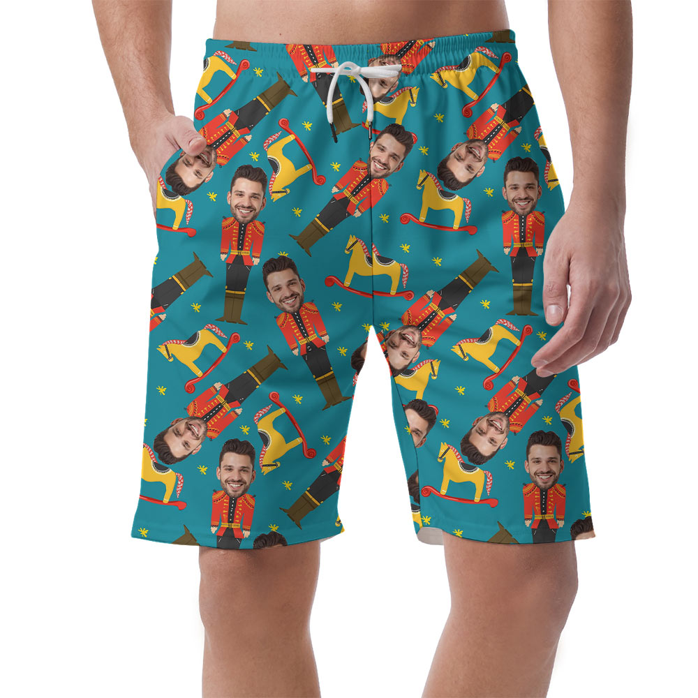 Funny Custom Face Nutcracker Christmas Men's Beach Shorts - variant image 1