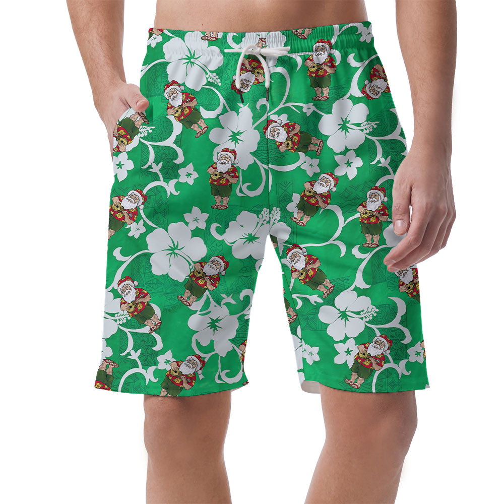 Funny Santa Claus Playing Ukulele Vintage Aloha Beach Shorts - variant image 1