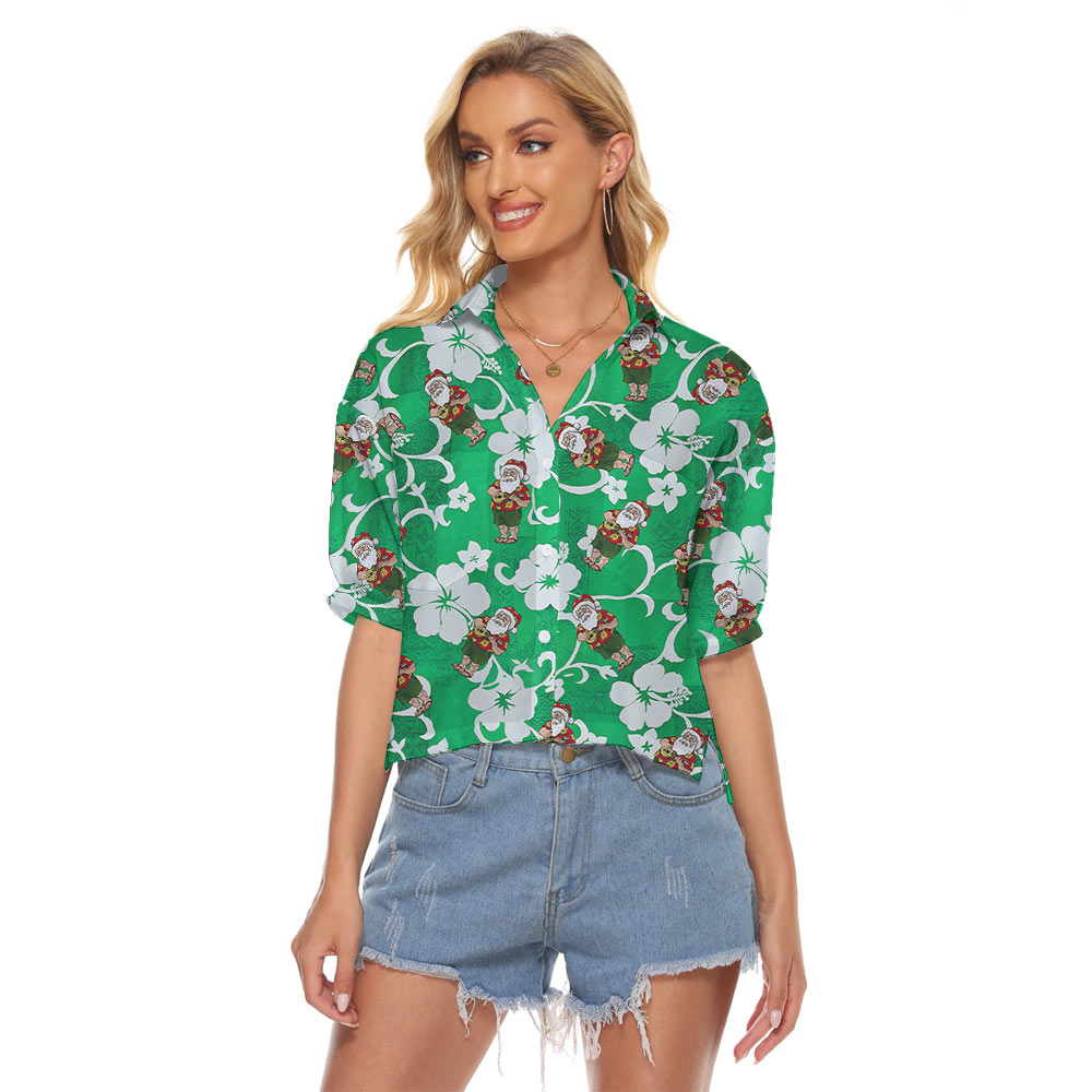 Santa With Ukulele Vintage Women's Cropped Shirt - variant image 1