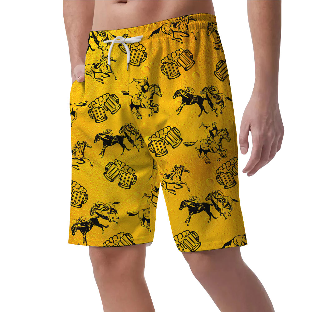 Funny Horse Racing And Beer Hawaiian Beach Shorts
