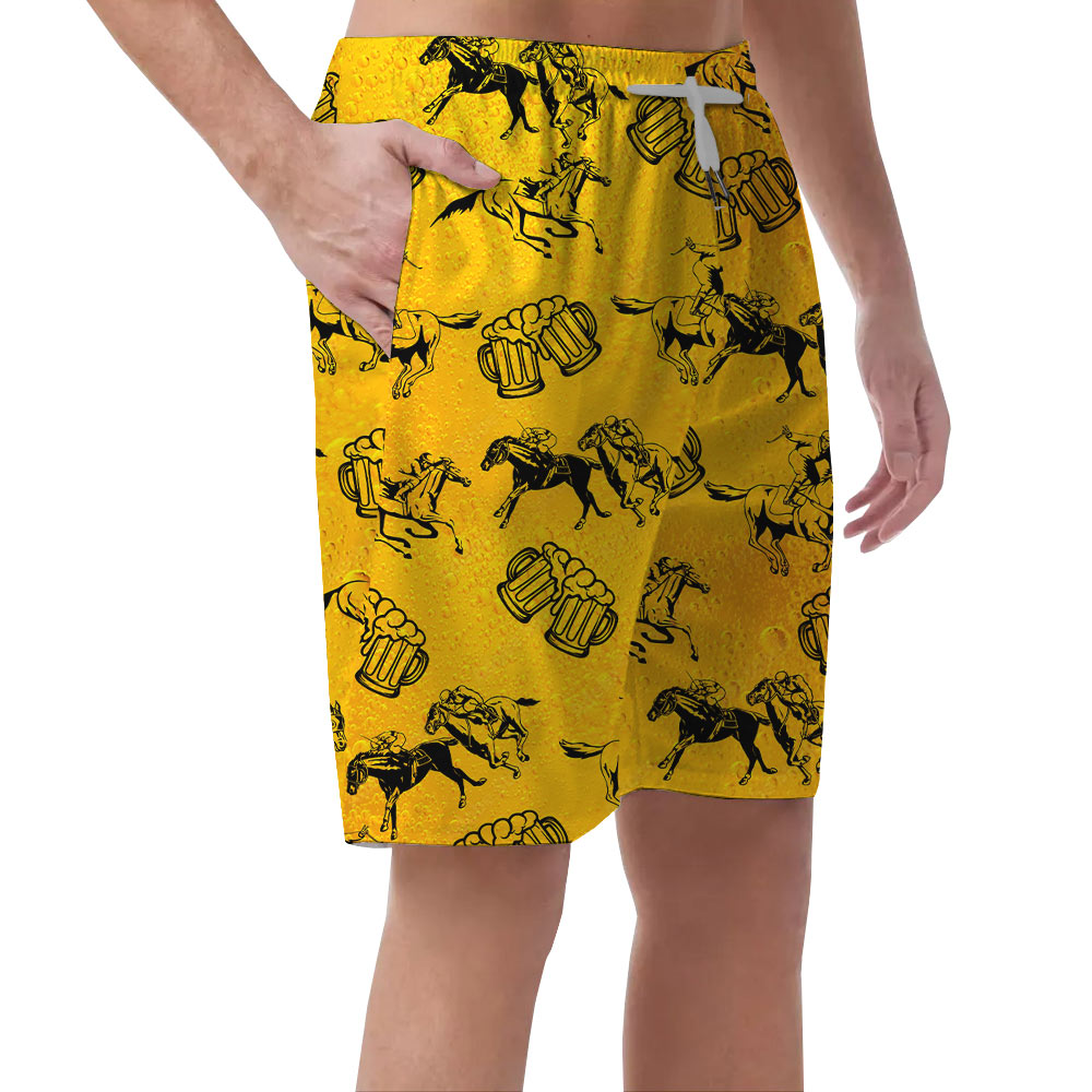 Funny Horse Racing And Beer Hawaiian Beach Shorts