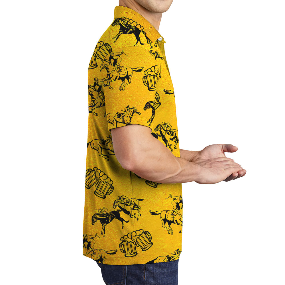 Cool Horse Racing And Beer Hawaiian Polo Shirt