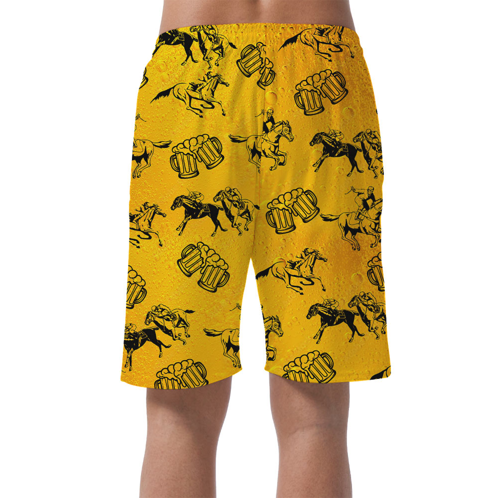 Funny Horse Racing And Beer Hawaiian Beach Shorts