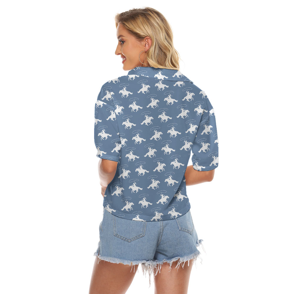 Cute Cowboy Blue Women's Cropped Shirt