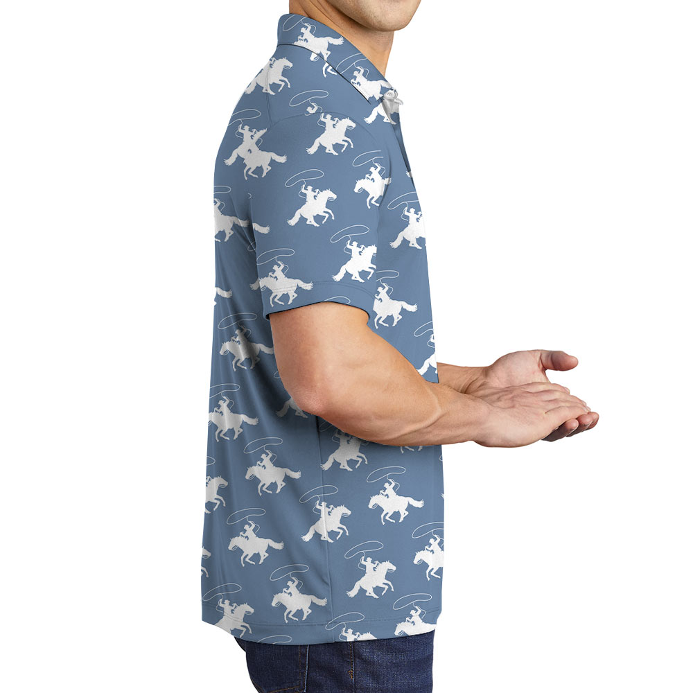 Classic Cowboy Blue Hawaiian Polo Shirt