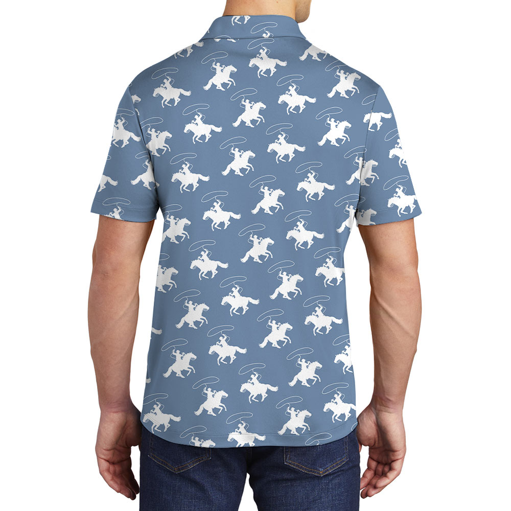 Classic Cowboy Blue Hawaiian Polo Shirt