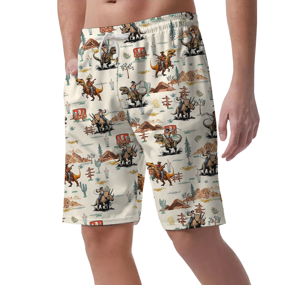 Funny Dinosaur Cowboy Hawaiian Beach Shorts