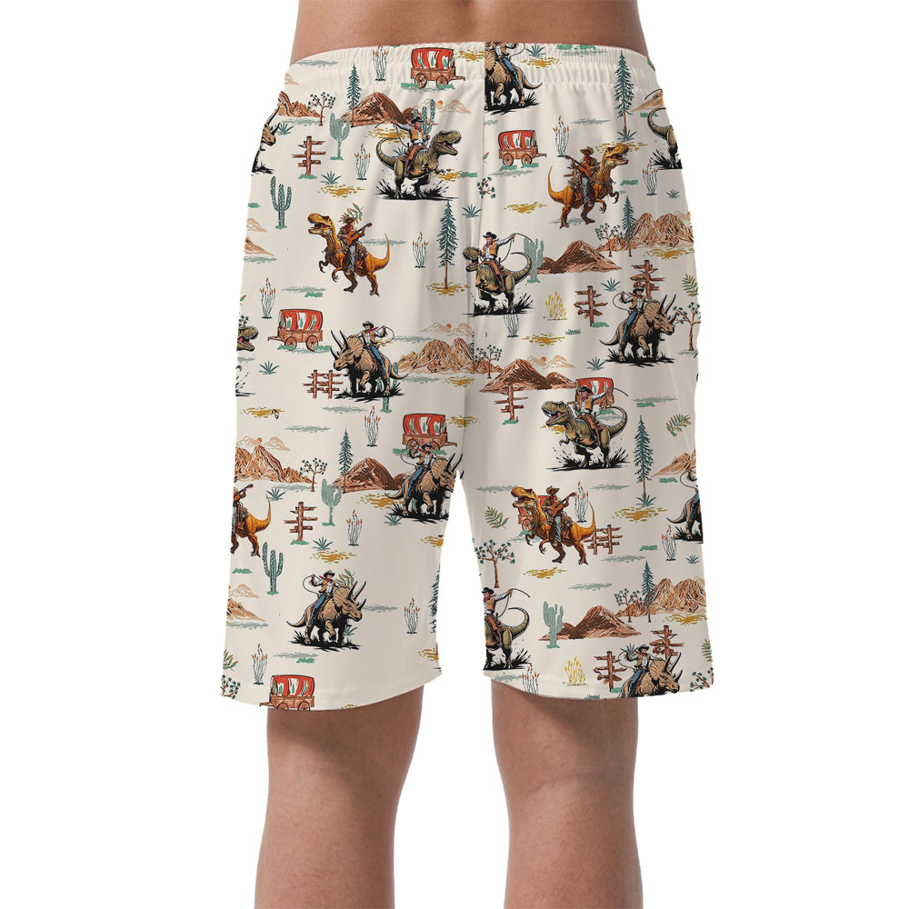 Funny Dinosaur Cowboy Hawaiian Beach Shorts