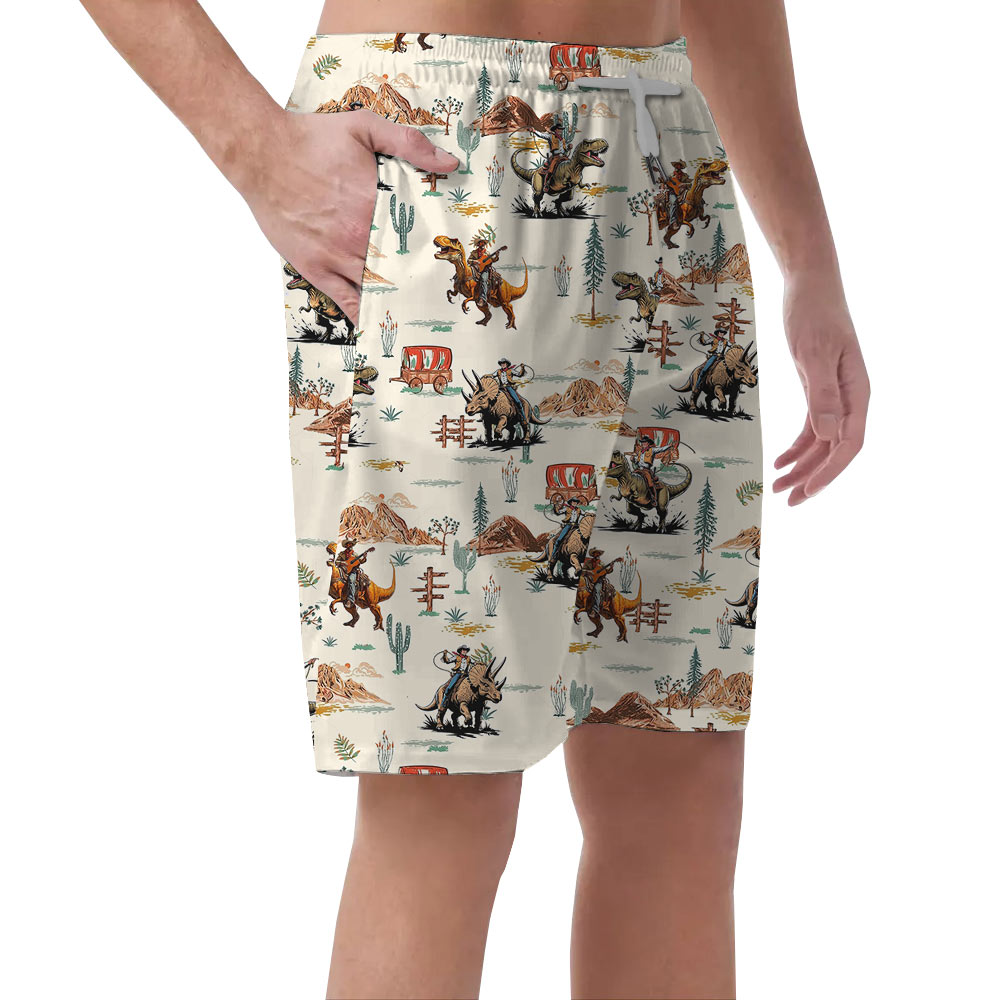 Funny Dinosaur Cowboy Hawaiian Beach Shorts