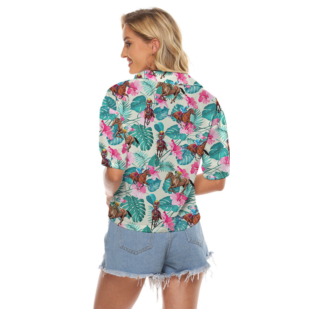 Horse Racing Floral Women's Cropped Shirt