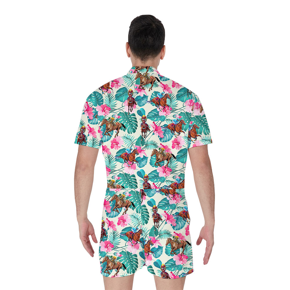 Horse Racing Floral Hawaiian Romper