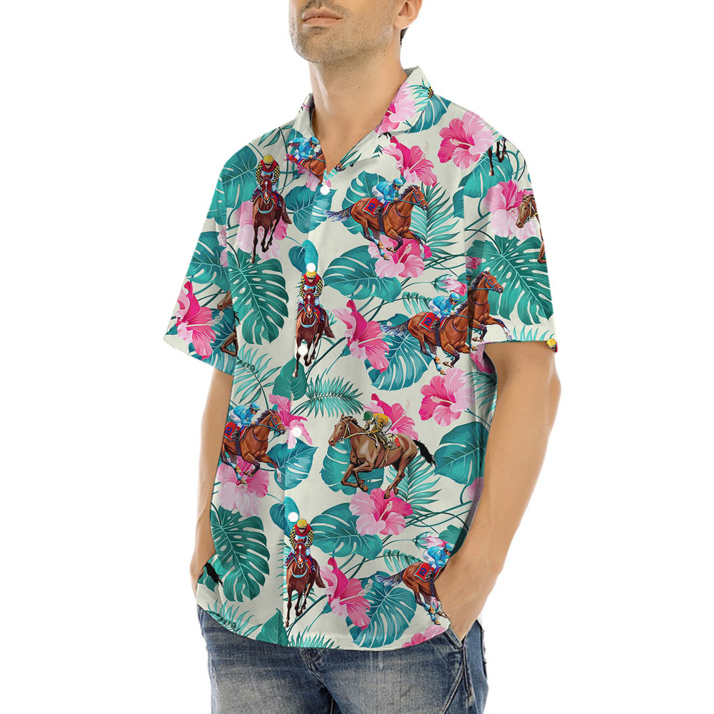 Racing Horse Floral Hawaiian Shirt