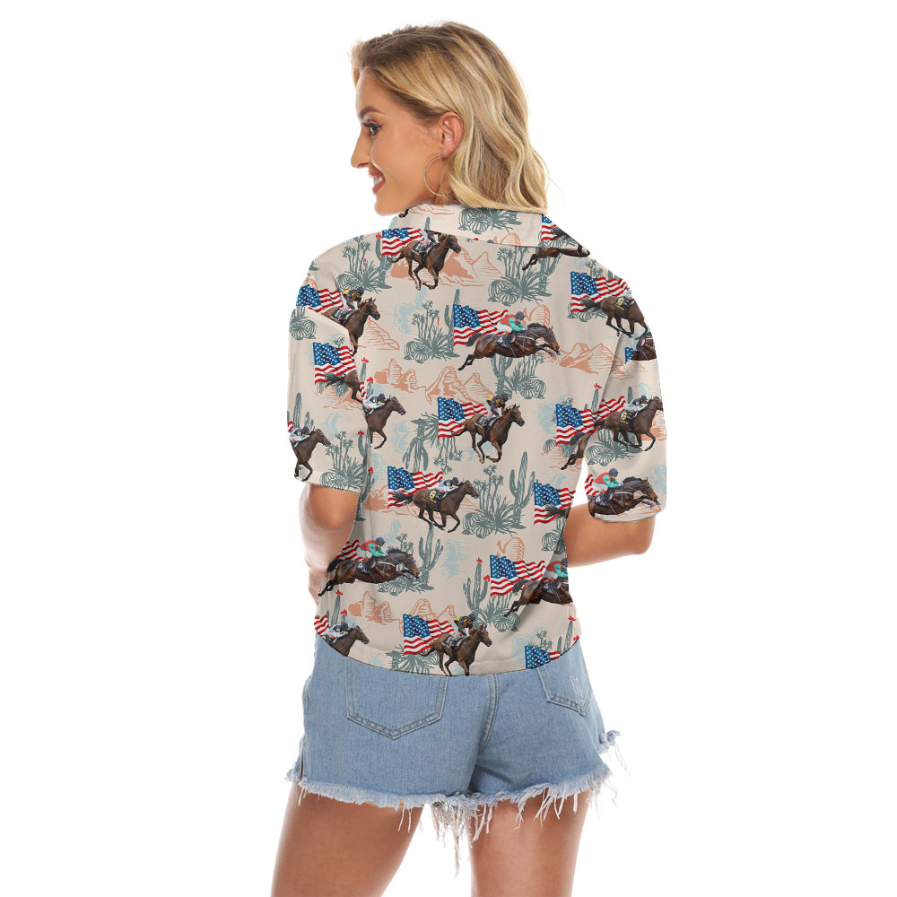 Racing Horse American Flag Women's Cropped Shirt