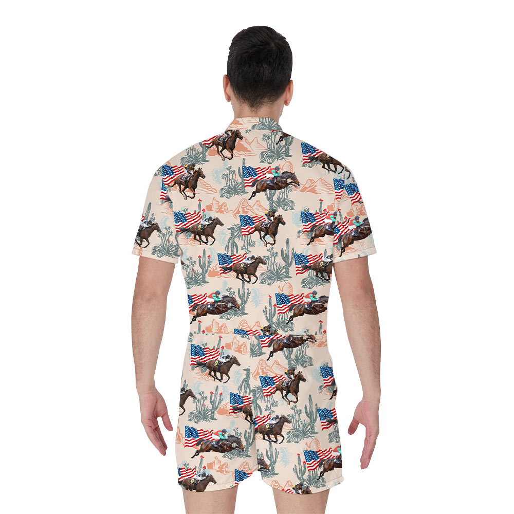 Cool Racing Horse American Flag Hawaiian Romper