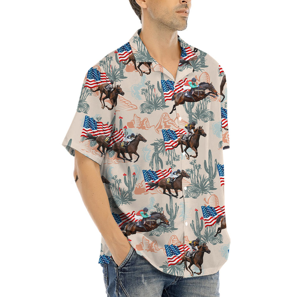 American Flag Racing Horse Hawaiian Shirt