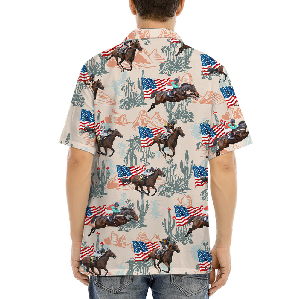 American Flag Racing Horse Hawaiian Shirt