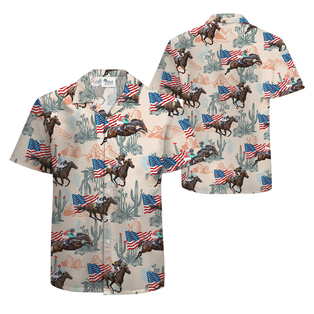 American Flag Racing Horse Hawaiian Shirt