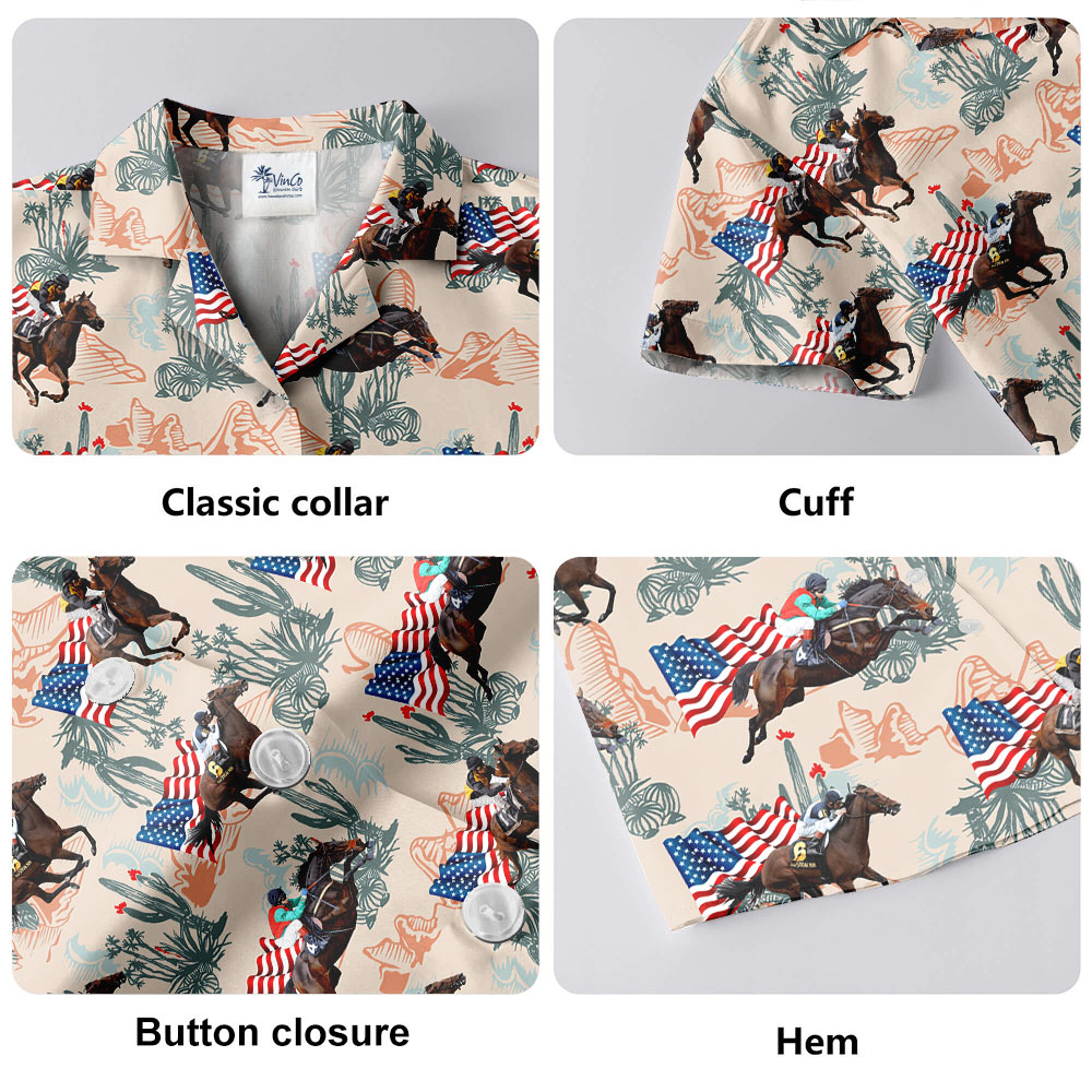 American Flag Racing Horse Hawaiian Shirt
